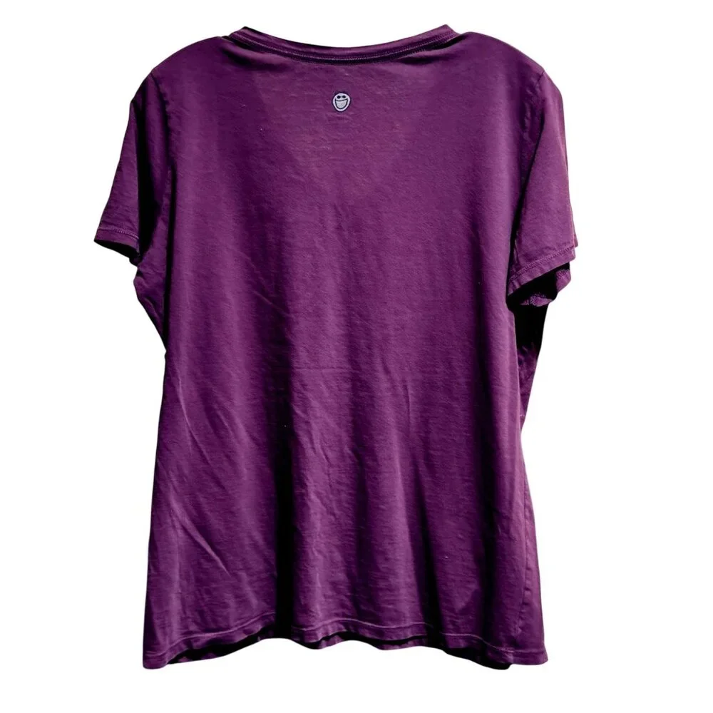 Life Is Good Bicycle With Basket Womens Purple V-Neck Short Sleeve T-Shirt Sz L - Picture 4 of 6